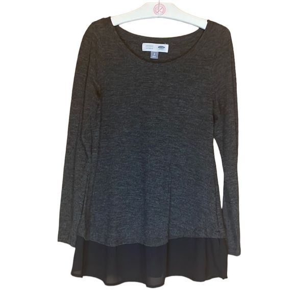 •OLD NAVY•MATERNITY CHARCOAL GRAY LONG SLEEVE TOP BLACK SHEER HEM SIZE SMALL EUC - Picture 1 of 7